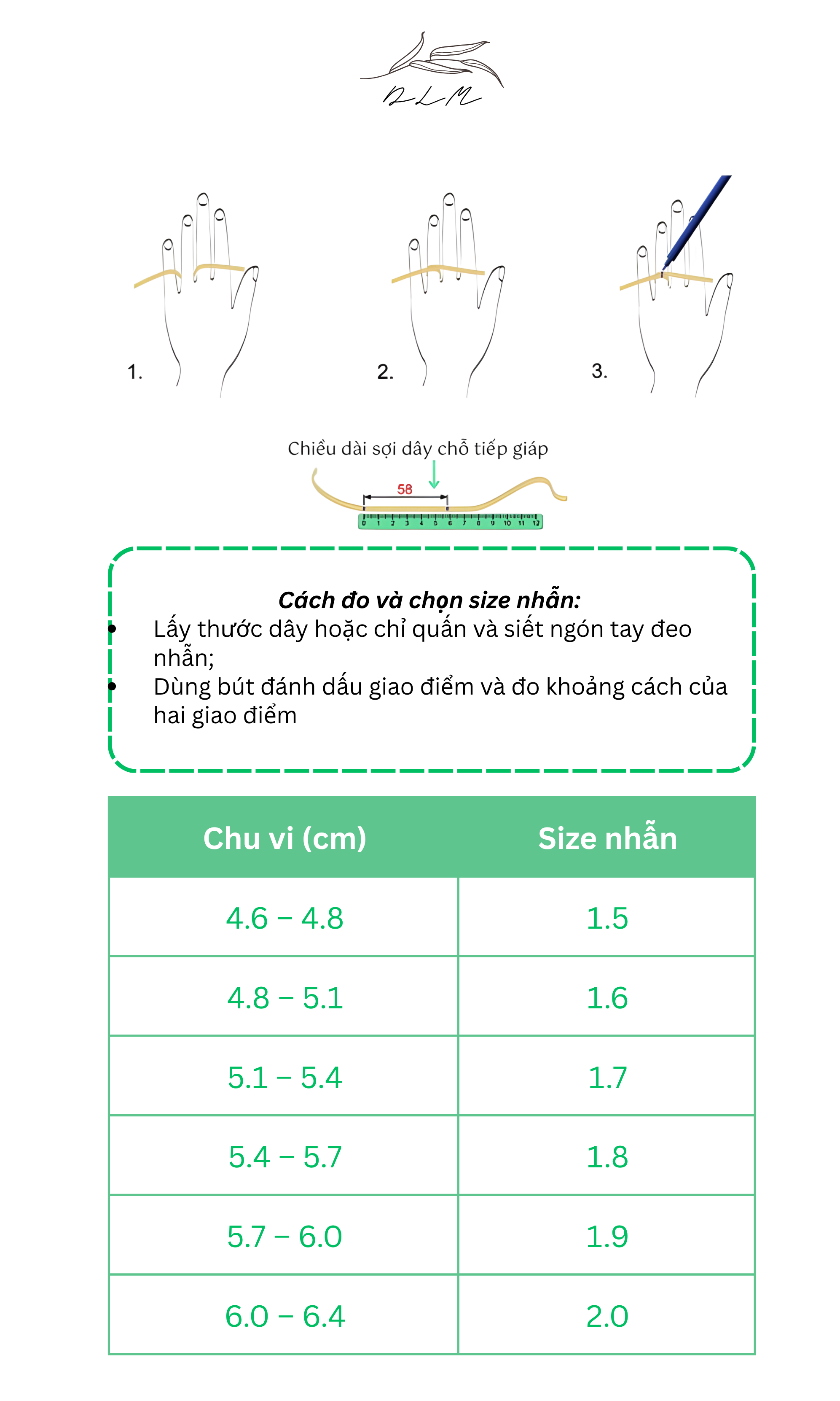 Bảng hướng dẫn đo size nhẫn